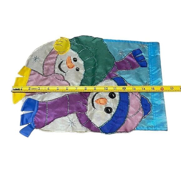 Small Snowmen Christmas garden Flag Hats and Scarves Winter Day Welcome - Picture 3 of 3